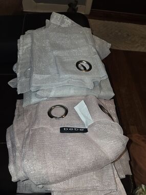 bebe Metallic Silver and Blush Pink Grommet Window Panels